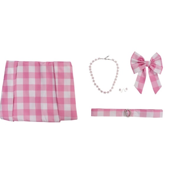 Margot Robbie Barbie The Movie Pink Plaid Dress and Accessories, Barbie Costume - Picture 5 of 9